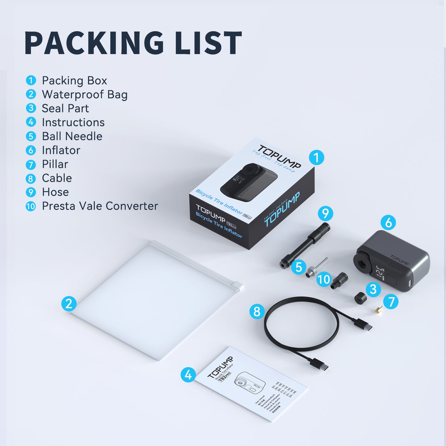 TOPUMP TB2PRO Bicycle Inflator Tire