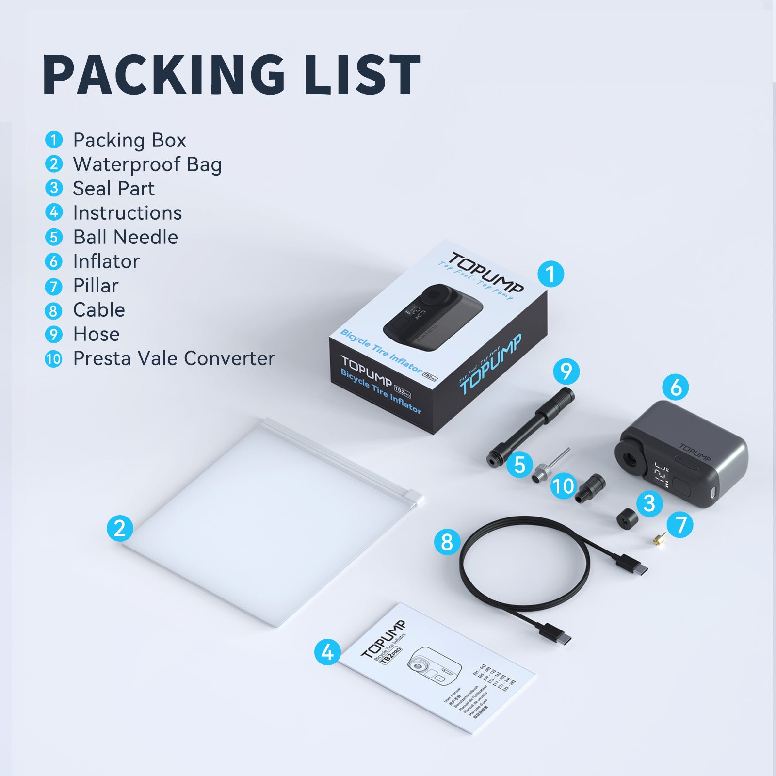 TOPUMP TB2PRO Bicycle Inflator Tire