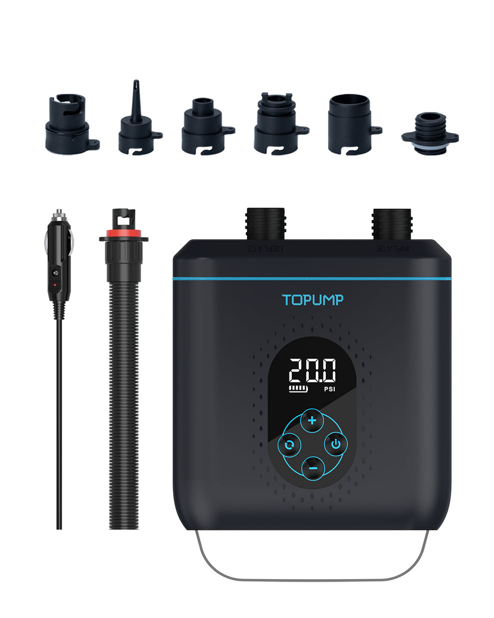 TOPUMP TPS260 Electric Pump For SUP Wings Topump topump-20psi-elektrisk-sup-pumpe-tps220-auto-slukket-2-trins